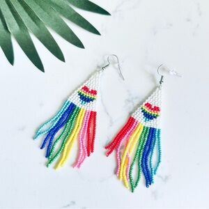 2/$30🌵 Bohemian Rainbow Heart Bead Tassel Colorful Dangle  Earrings Pride LGBTQ